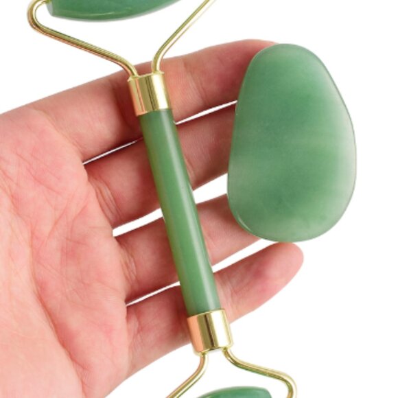 New In Box Roller @ Gua Sha Facial Massage Jade Roller Dark Green - Picture 5 of 7